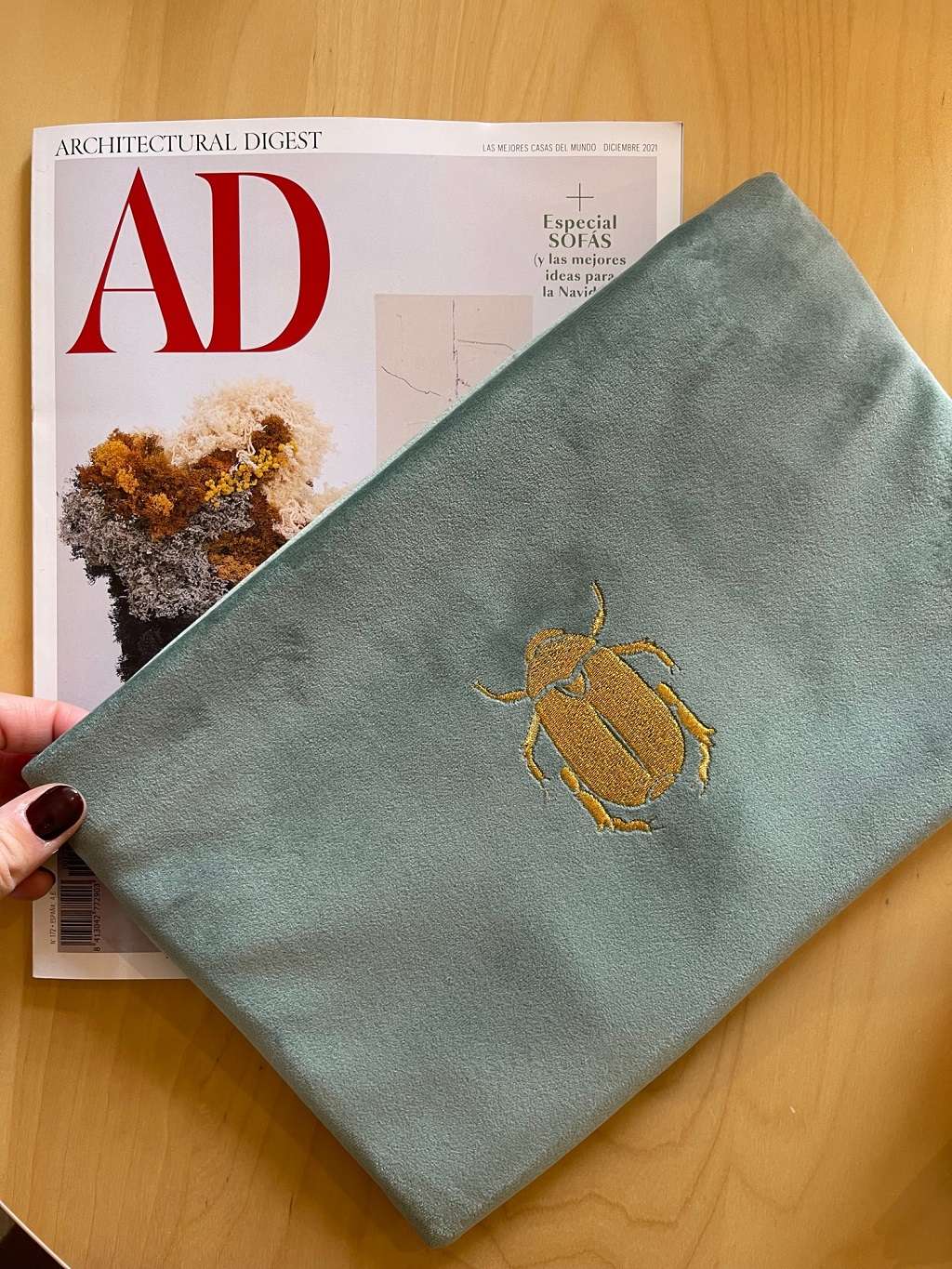 Clutch Terciopelo Verde agua - Imagen 6